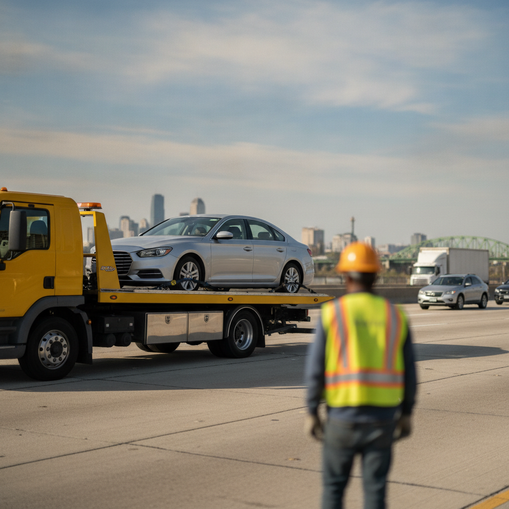 Sedan Towing without showing a person's face