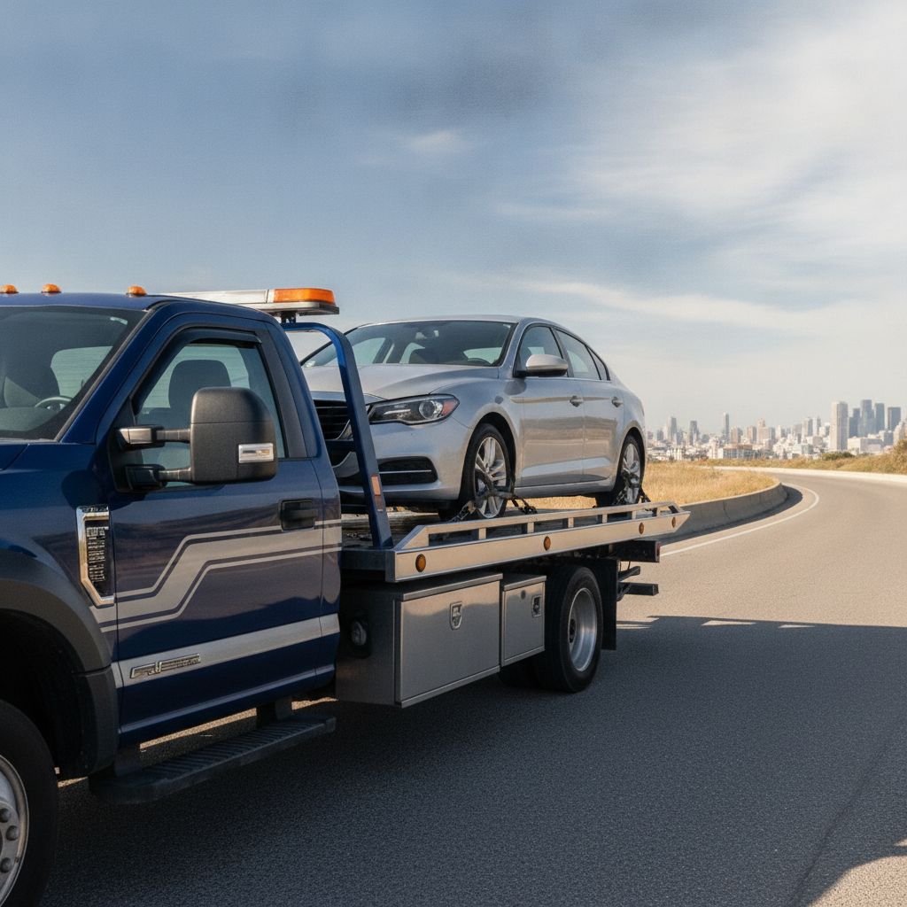 Sedan Towing without showing a person's face